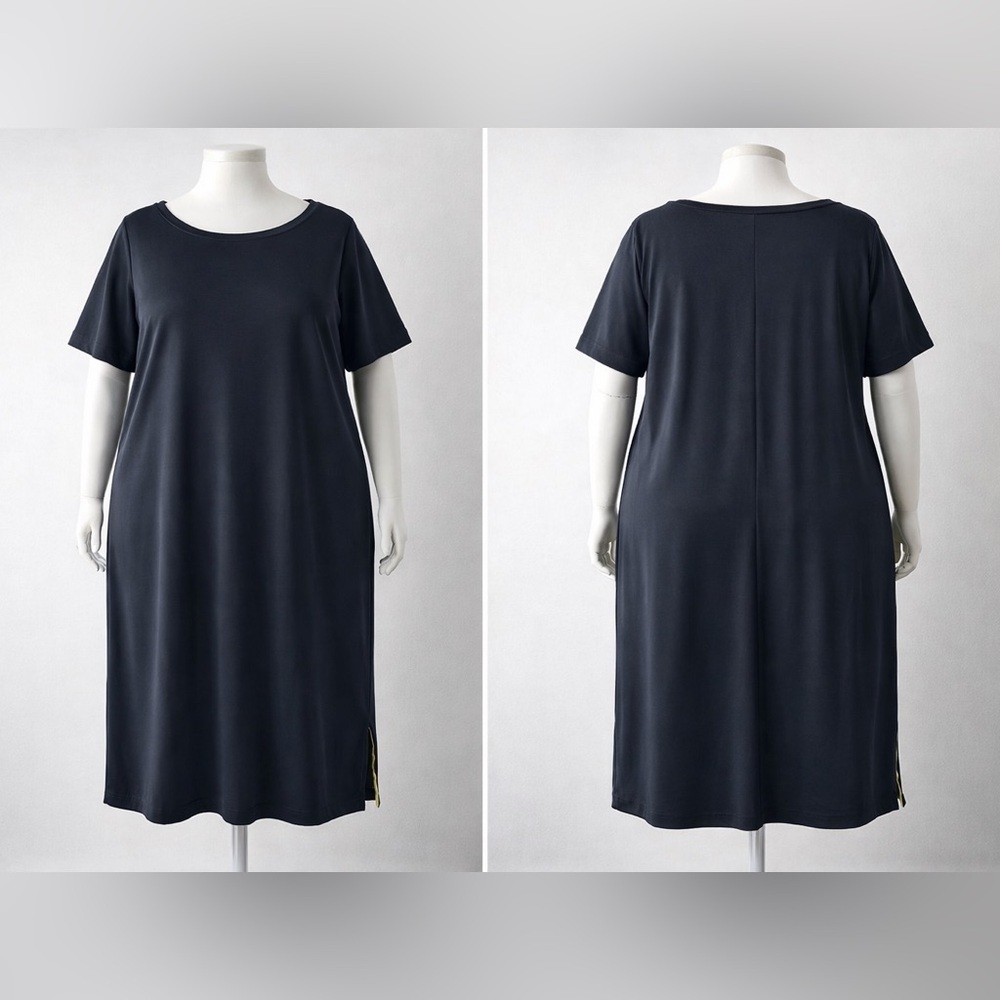 Marina Rinaldi Relax Black Knit T-Shirt Midi Dress US 24
